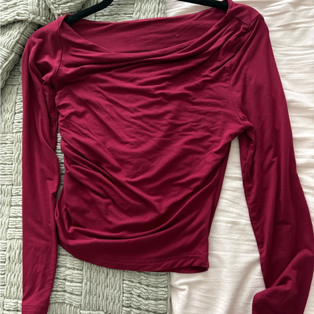 SHEIN Burgundy Long-Sleeve Boatneck Top